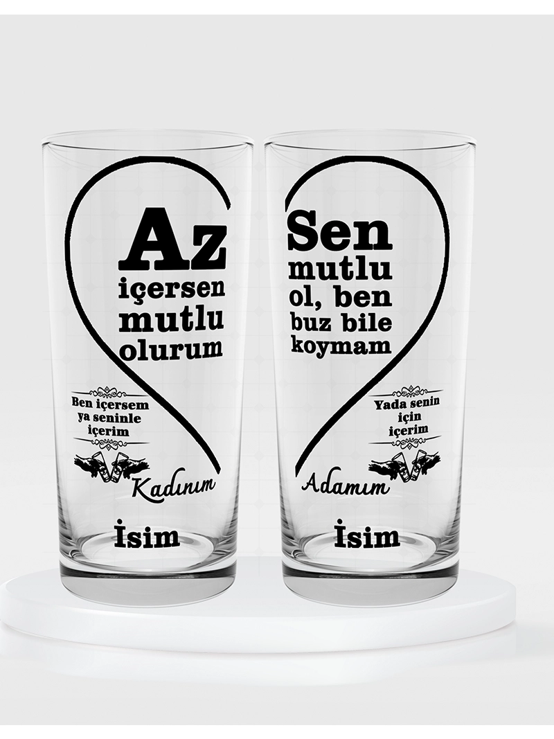 Az İçersen Mutlu Olurum Sen Mutlu Ol Ben Buz Bile Koymam Temalı İkili Rakı Bardağı