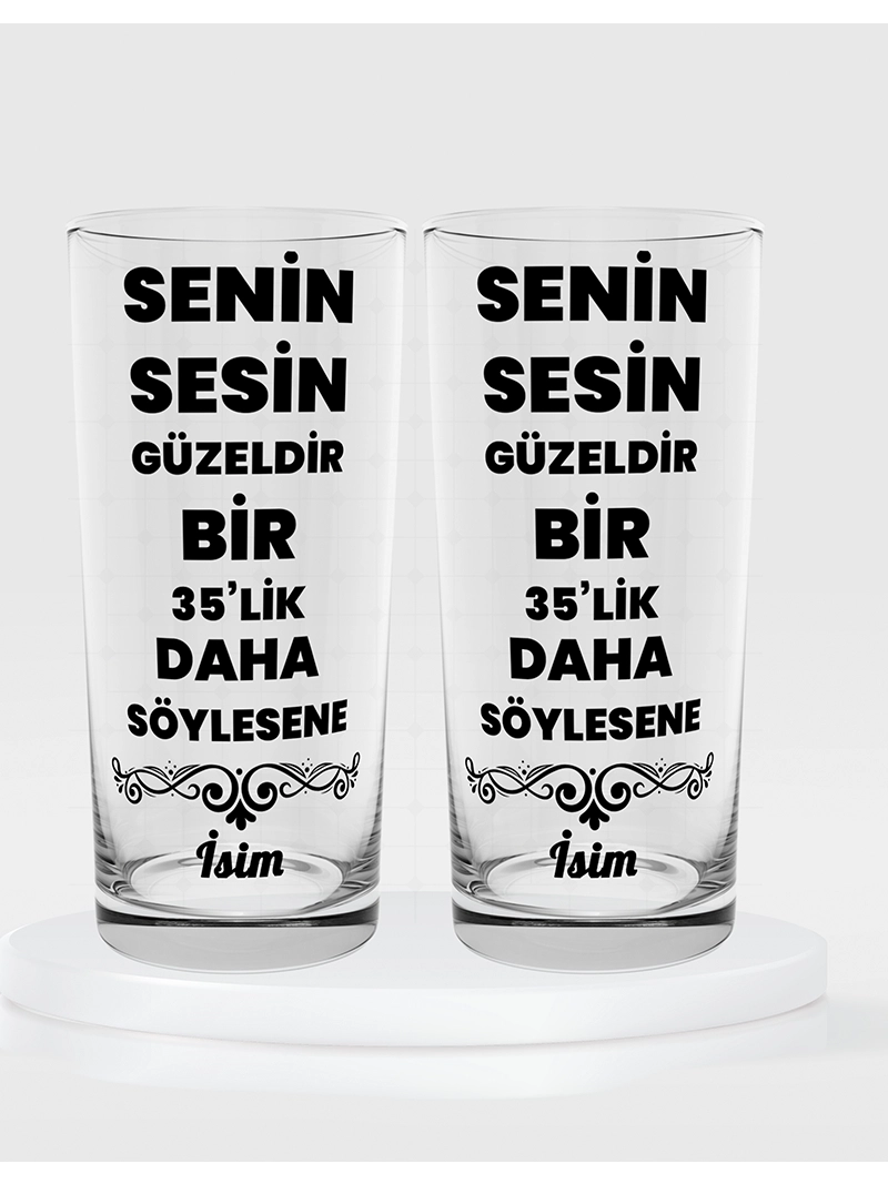 Senin Sesin Güzeldir Bir 35 lik Daha Söylesene Temalı İkili Rakı Bardağı