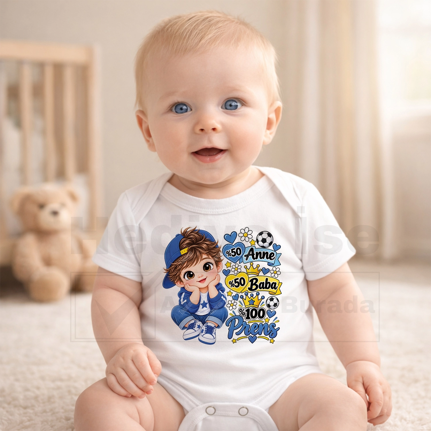 %50 Anne %50 Baba %100 Prens - Bebek Body Zıbın