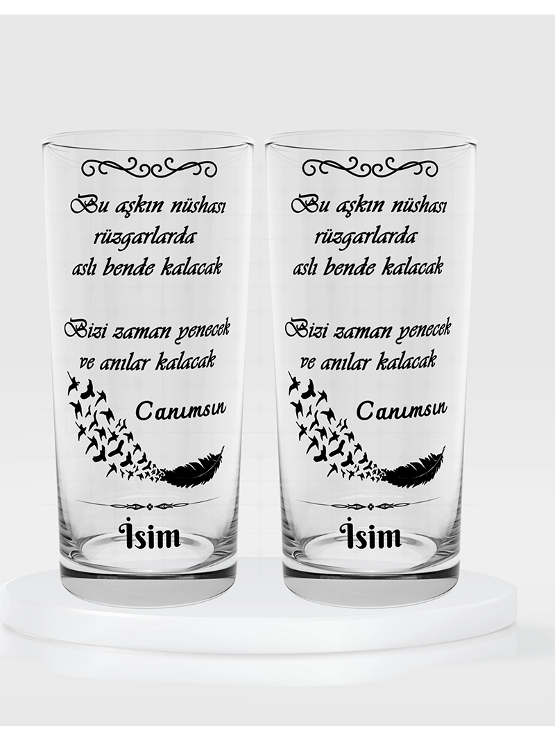 Bu Aşkın Nüshası Rüzgarlarda Aslı Bende Kalacak Bizi Zaman Yenecek Ve Anılar Kalacak Temalı İkili Rakı Bardağı