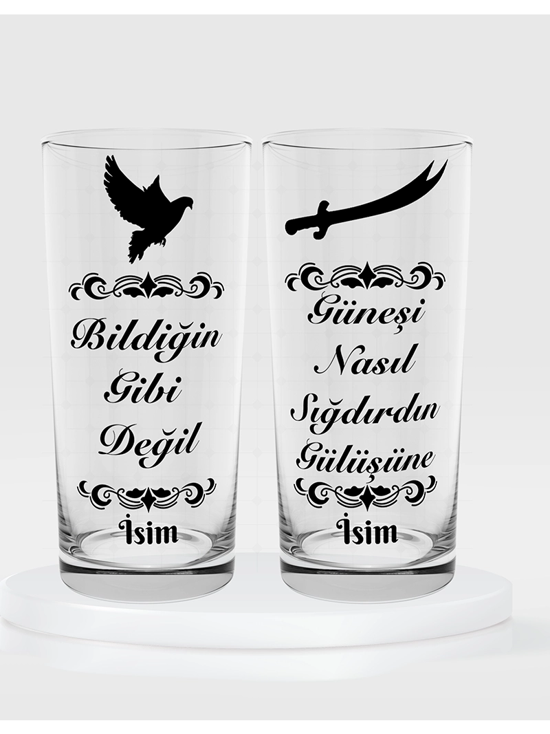 Bildiğin Gibi Değil Güneşi Nasıl Sığdırdın Gülüşüne Temalı İkili Rakı Bardağı