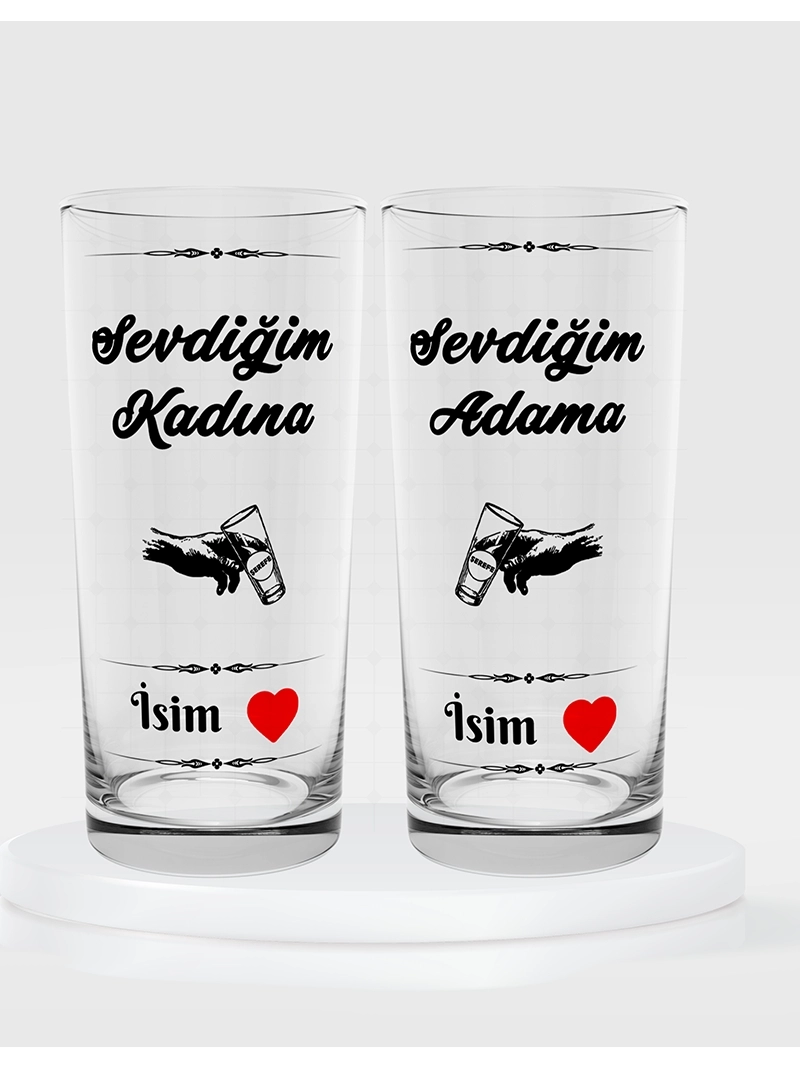 Sevdiğim Kadına Sevdiğim Adama Temalı İkili Rakı Bardağı