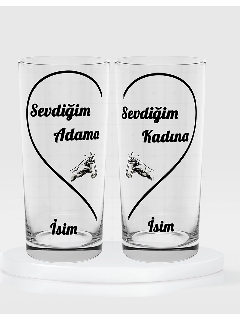 Sevdiğim Adama Sevdiğim Kadına Temalı İkili Rakı Bardağı