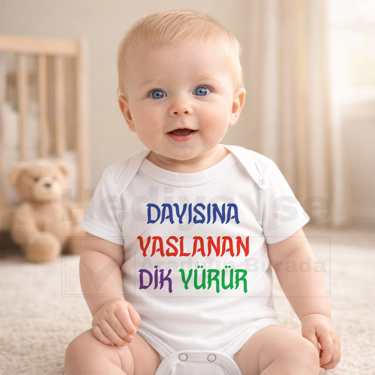 Dayısına Yaslanan Dik Yürür - Bebek Body Zıbın