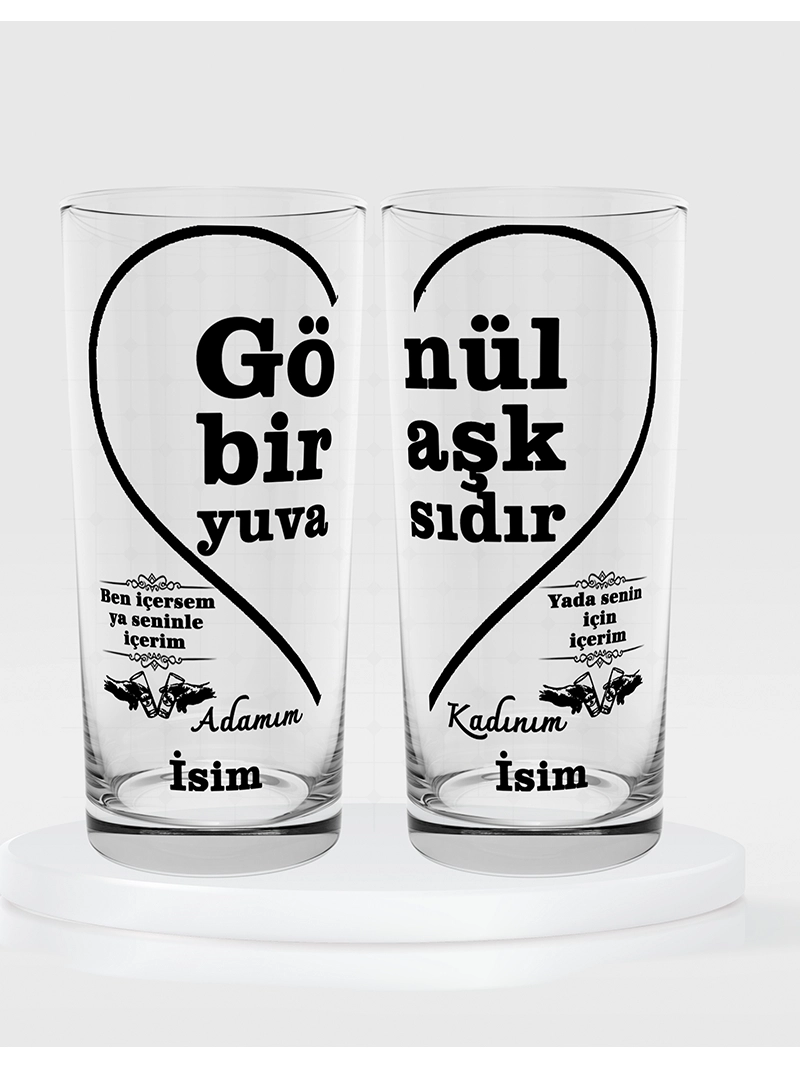 Gönül Bir Aşk Yuvasıdır Temalı İkili Rakı Bardağı