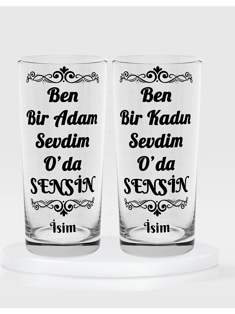 Ben Bir Adam Sevdim O da Sensin Ben Bir Kadın Sevdim O da Sensin Temalı İkili Rakı Bardağı