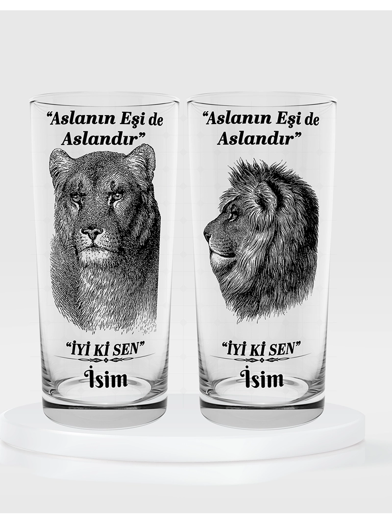 Aslanın Eşi De Aslandır İyi Ki Sen Temalı İkili Rakı Bardağı