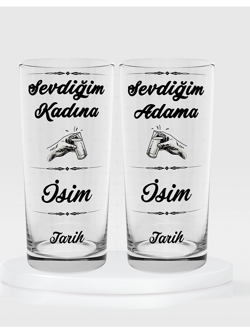Sevdiğim Kadına Sevdiğim Adama Temalı İkili Rakı Bardağı