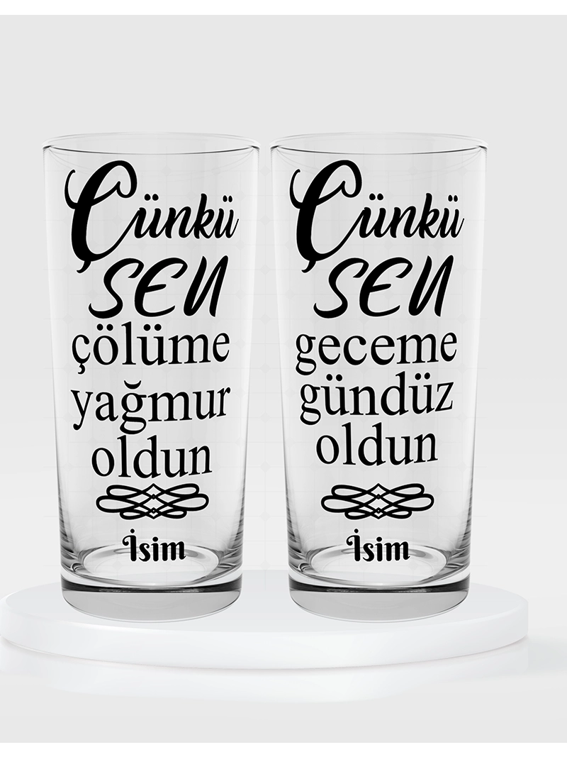 Çünkü Sen Çölüme Yağmur Oldun Temalı İkili Rakı Bardağı