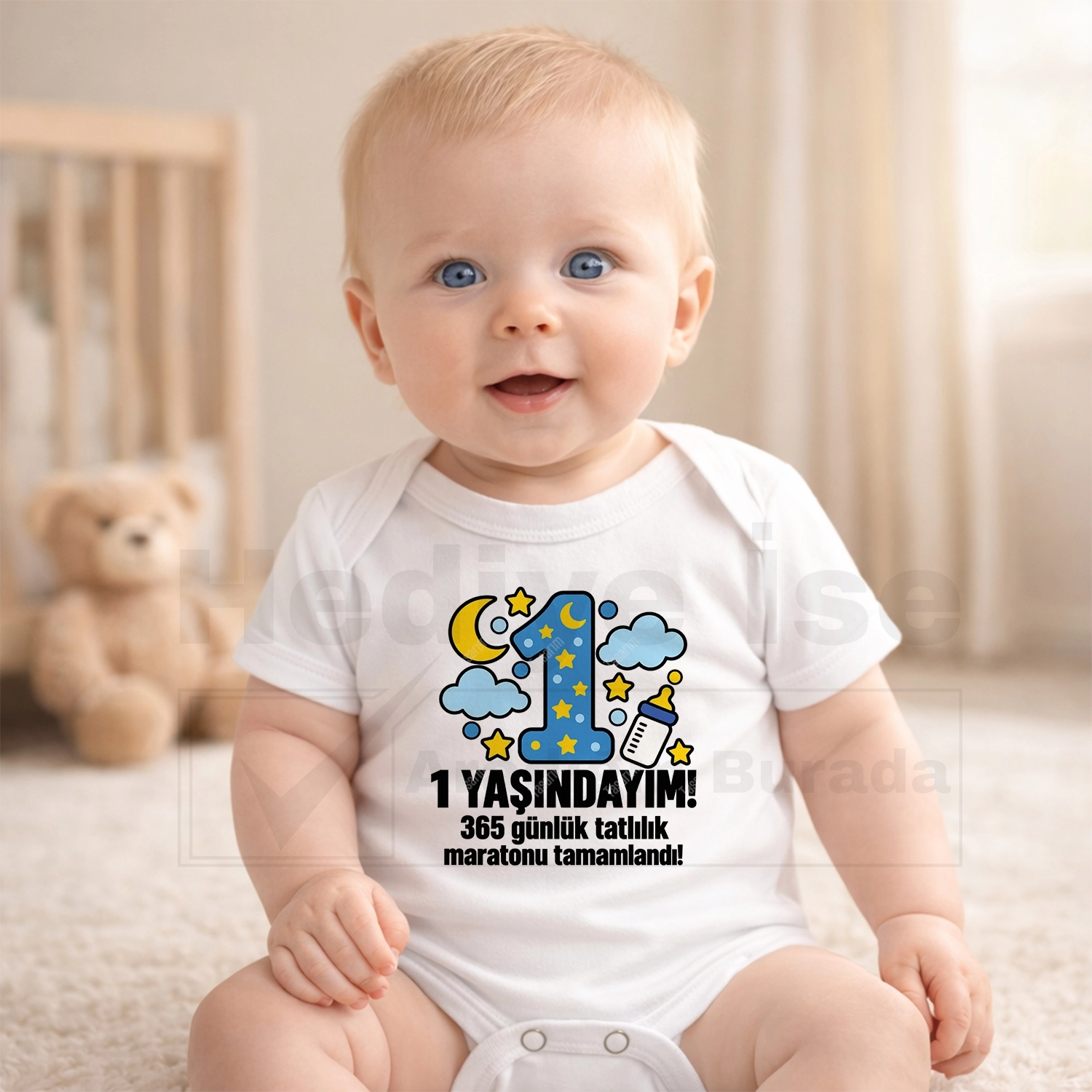 1 Yaşındayım - 365 Günlük Tatlılık Maratonu Tamamlandı - Bebek Body Zıbın