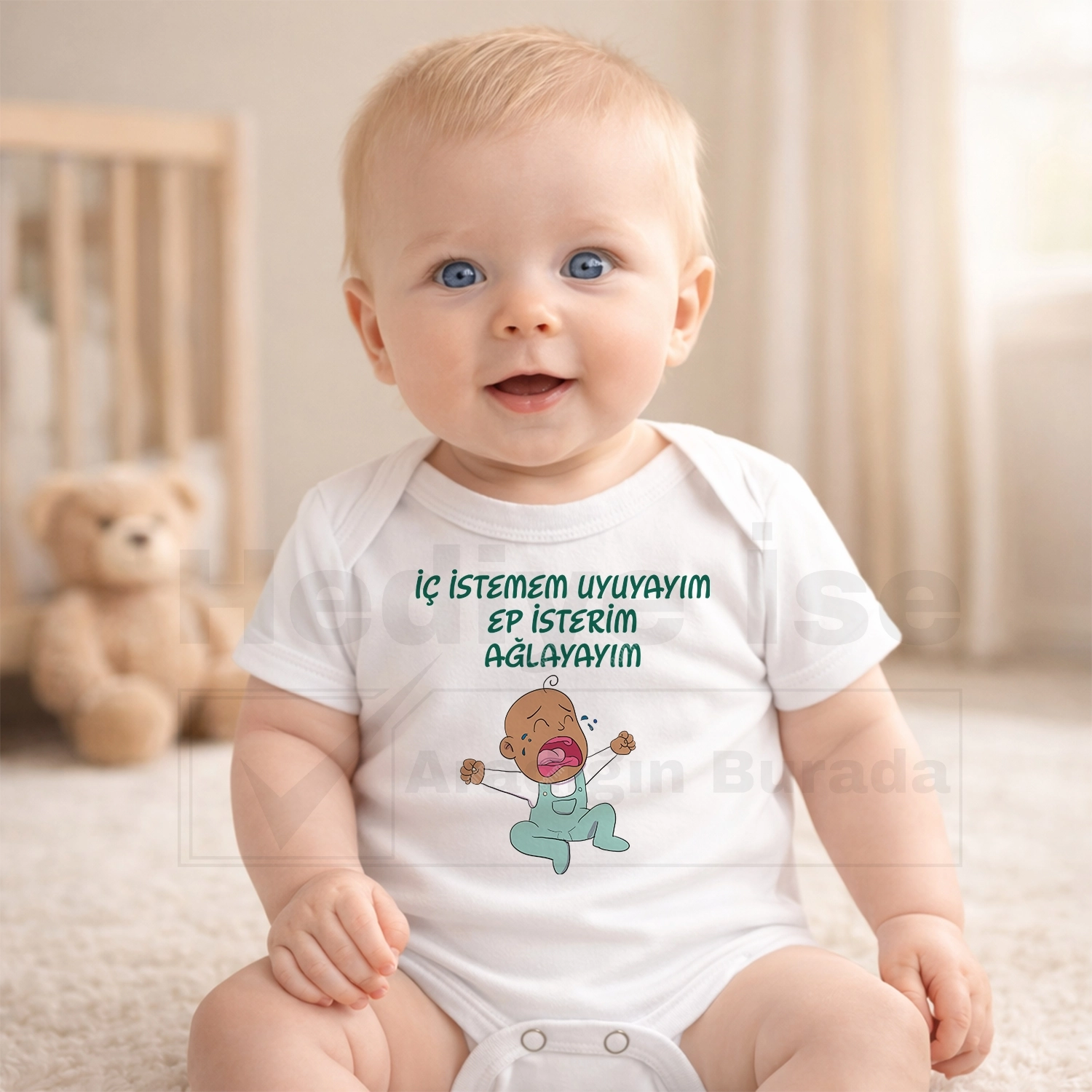 İç İstemem Uyuyayım Ep İsterim Ağlayayım - Bebek Body Zıbın