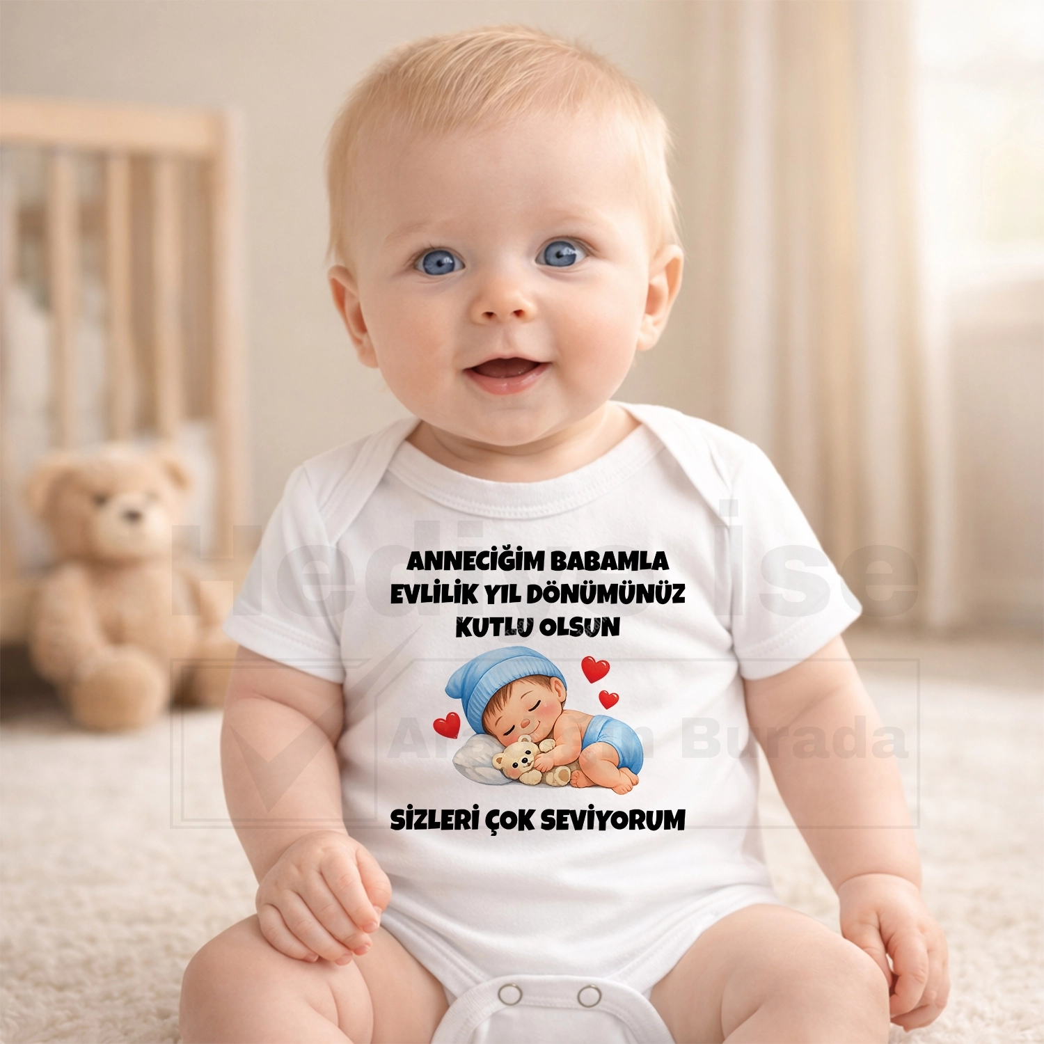 Anneciğim Babamla Evlilik Yıl Dönümünüz Kutlu Olsun Sizleri Çok Seviyorum - Bebek Body Zıbın