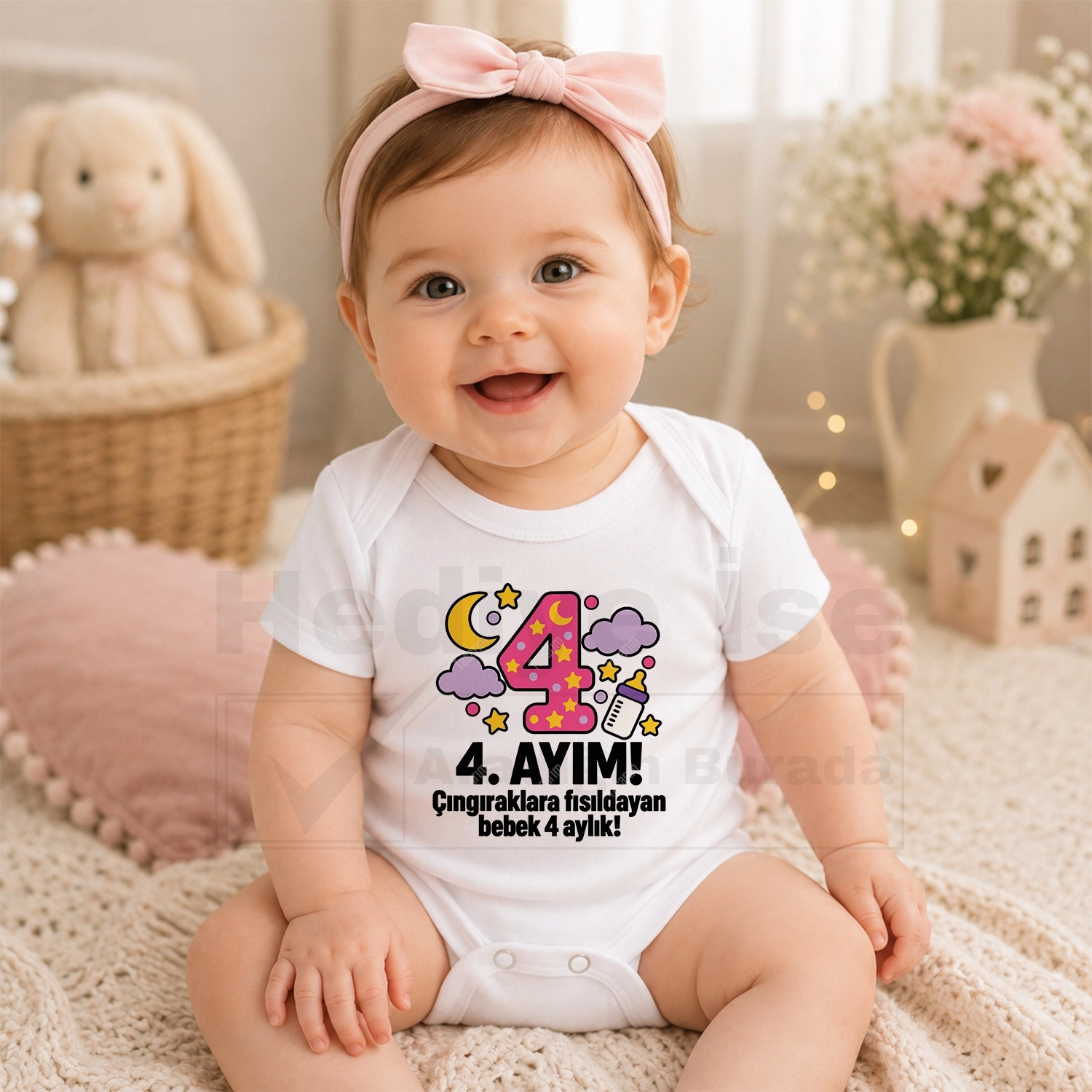4. Aylık - Çıngıraklara Fısıldayan Bebek 4 Aylık - Bebek Body Zıbın