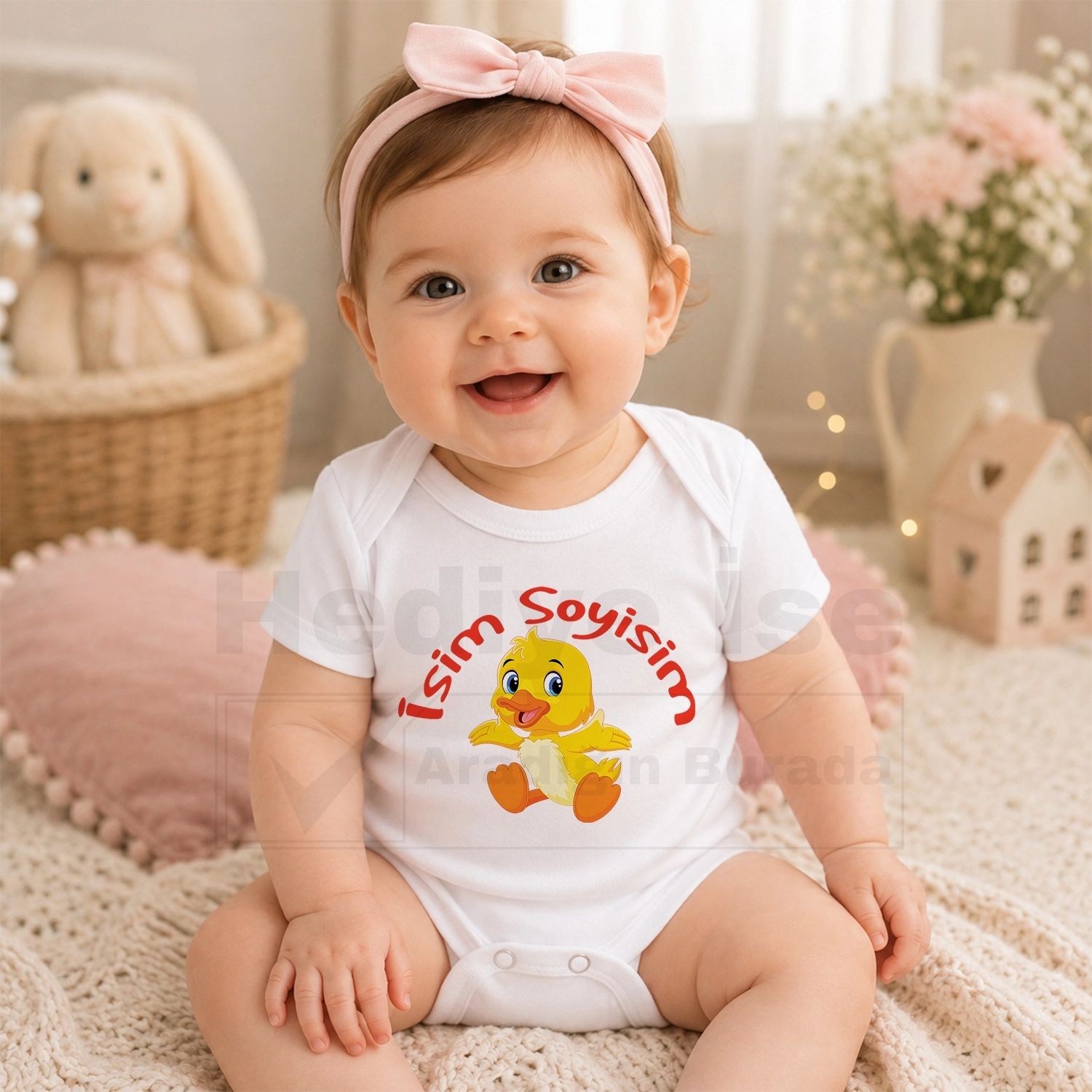 Ördek Yavrusu Görseli ile İsim Soyisim - Bebek Body Zıbın