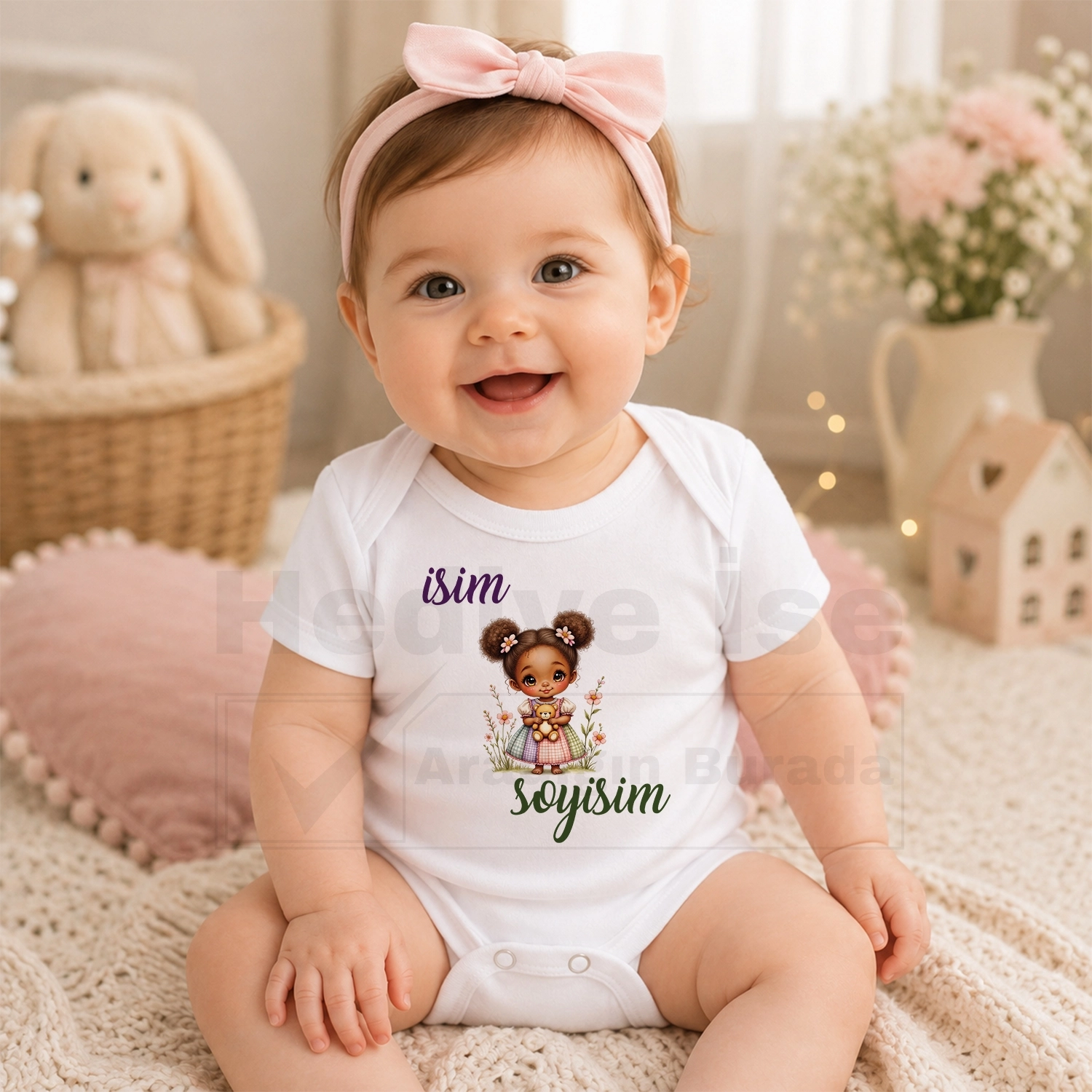 Küçük Kız Görseli ile İsim Soyisim - Bebek Body Zıbın