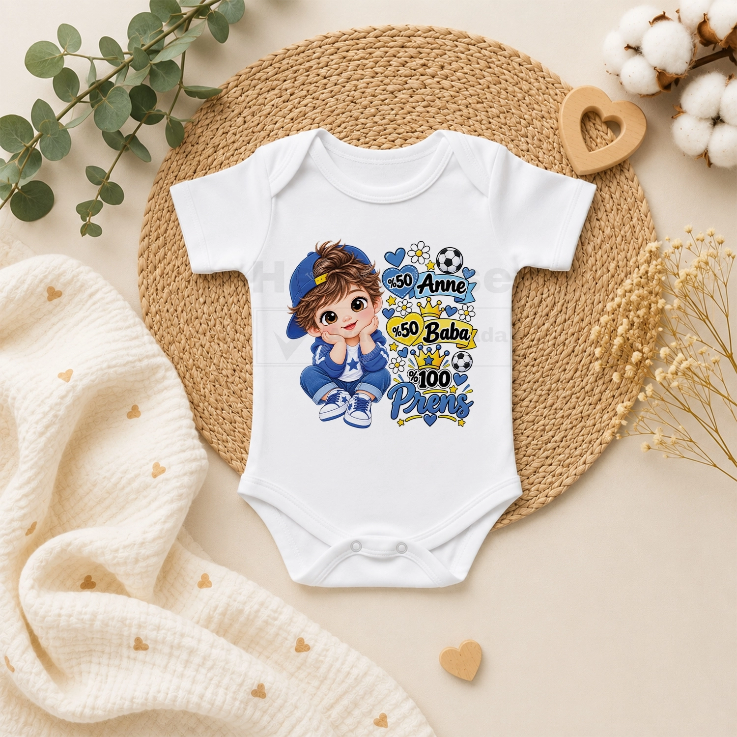 %50 Anne %50 Baba %100 Prens - Bebek Body Zıbın