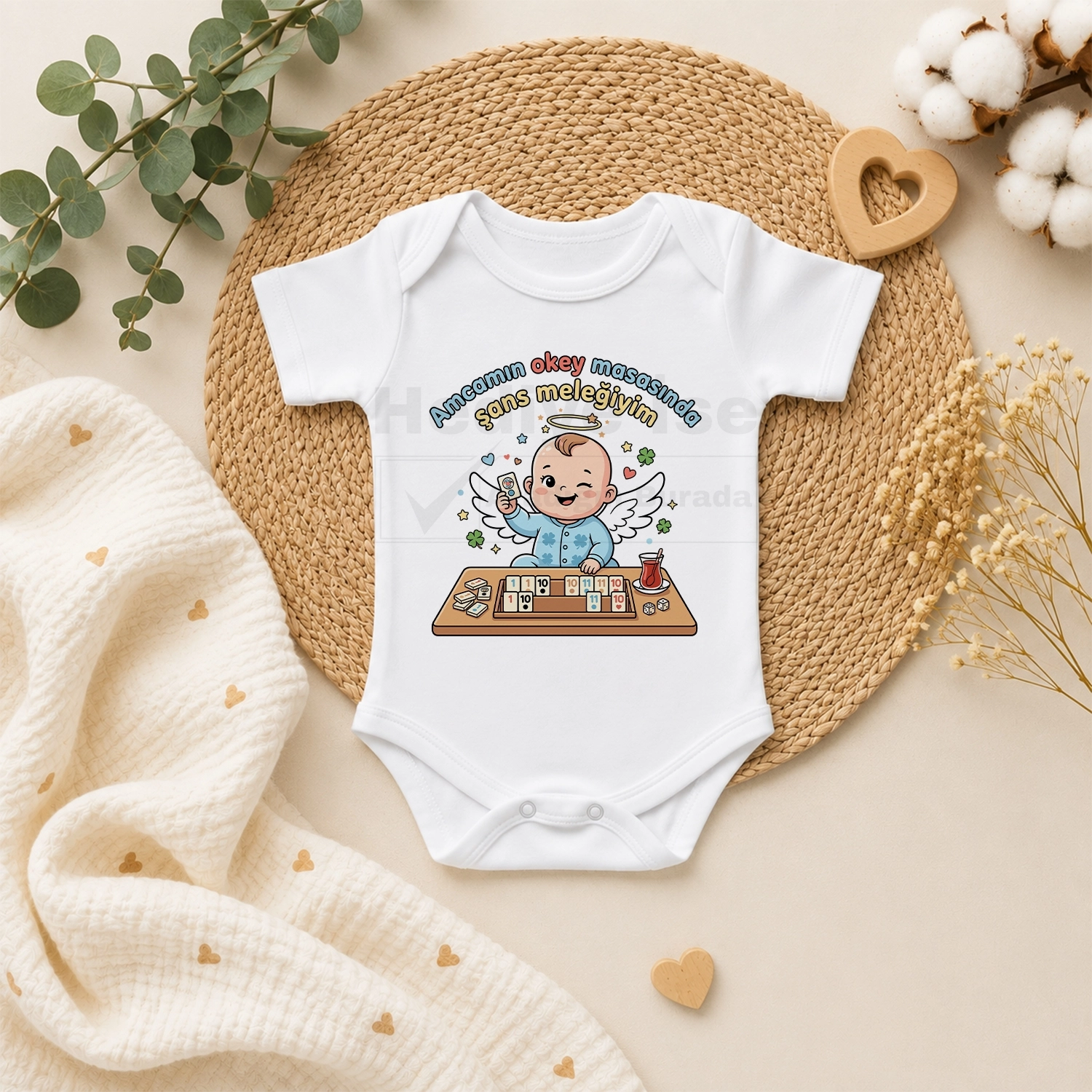 Amcamın Okey Masasında Şans Meleğiyim - Bebek Body Zıbın