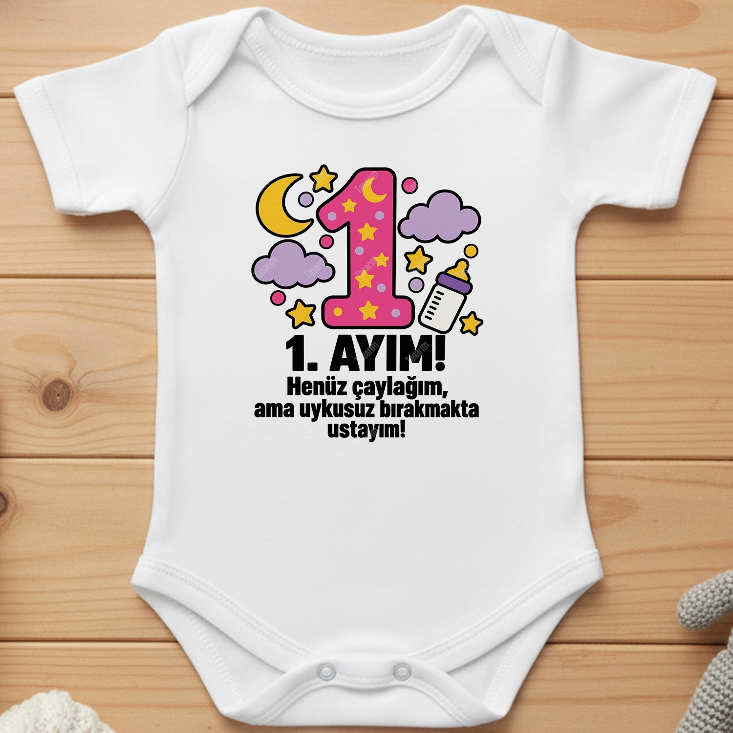 1. Aylık - Henüz Çaylağım Ama Uykusuz Bırakmakta Ustayım - Bebek Body Zıbın