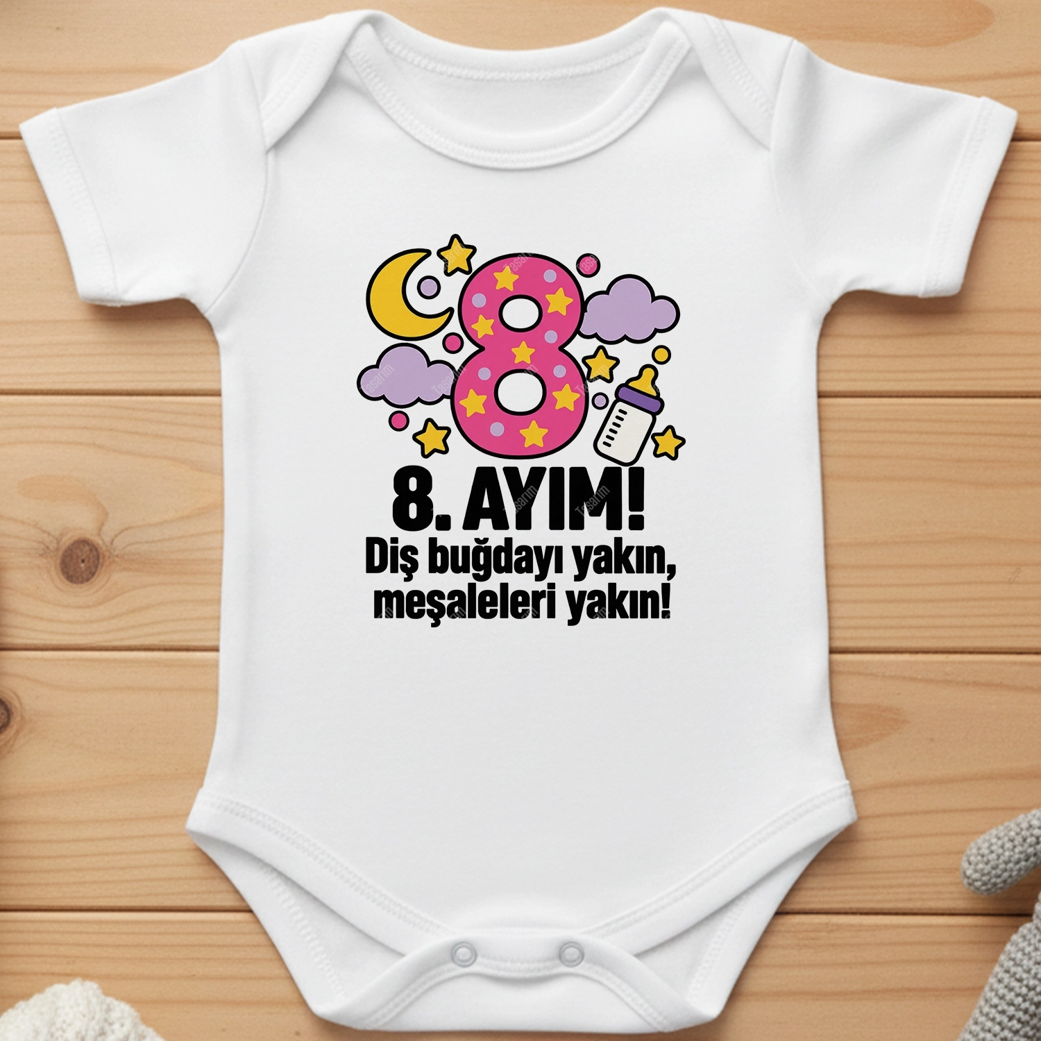 8. Aylık - Diş Buğdayı Yakın Meşaleleri Yakın - Bebek Body Zıbın