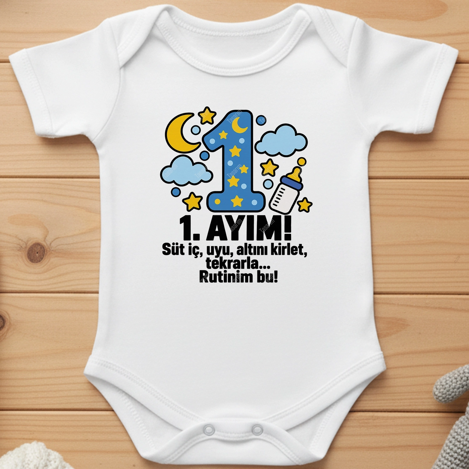 1. Aylık - Süt İç Uyu Altını Kirlet Tekrarla Rutinim Bu - Bebek Body Zıbın