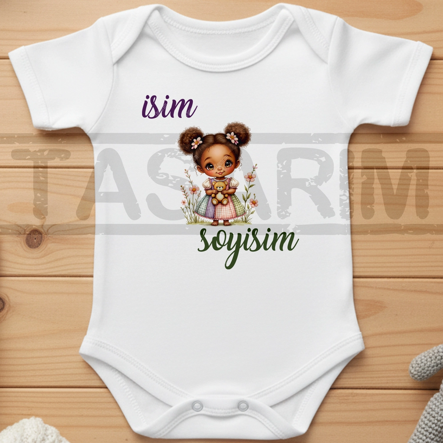 Küçük Kız Görseli ile İsim Soyisim - Bebek Body Zıbın