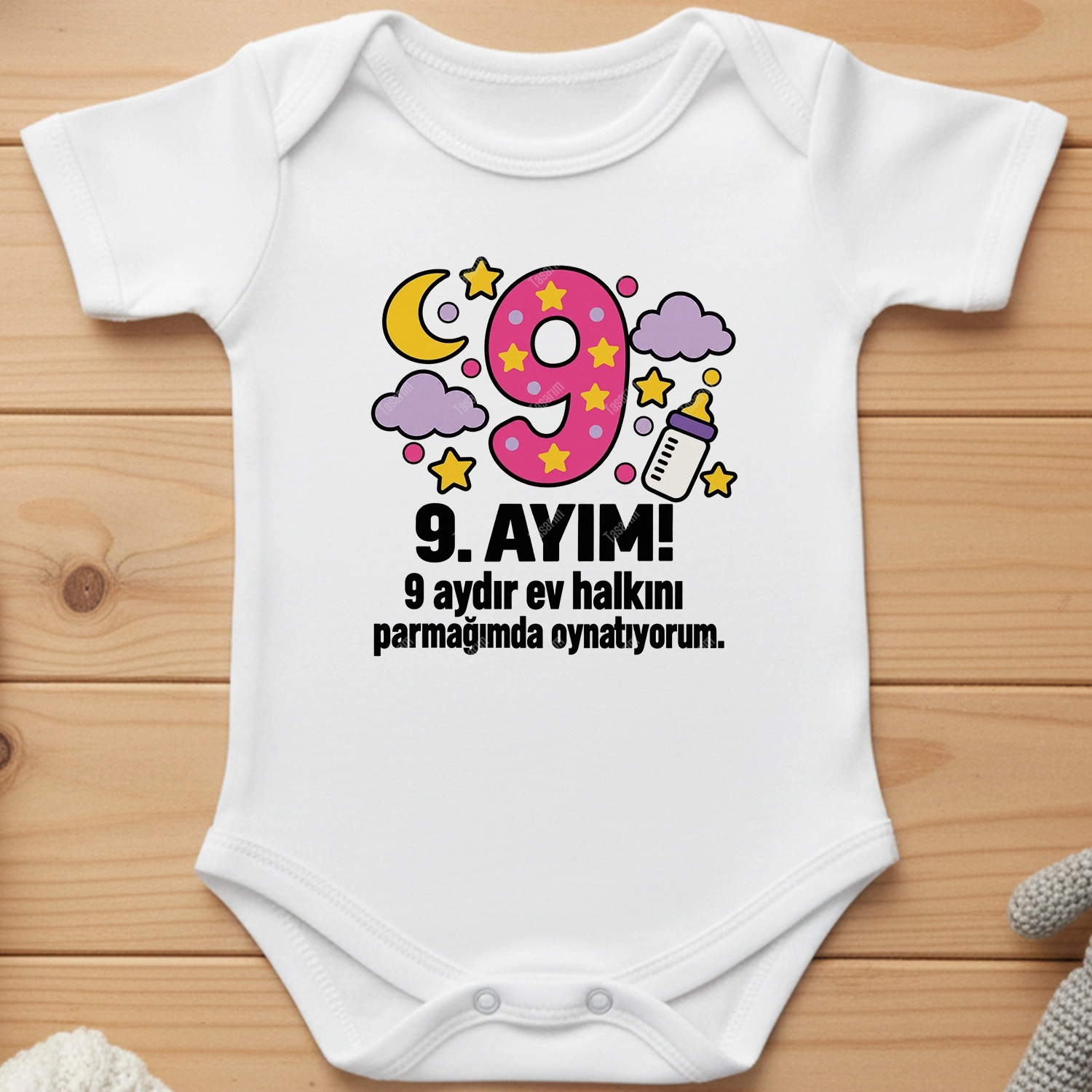 9. Aylık - 9 Aydır Ev Halkını Parmağımda Oynatıyorum - Bebek Body Zıbın