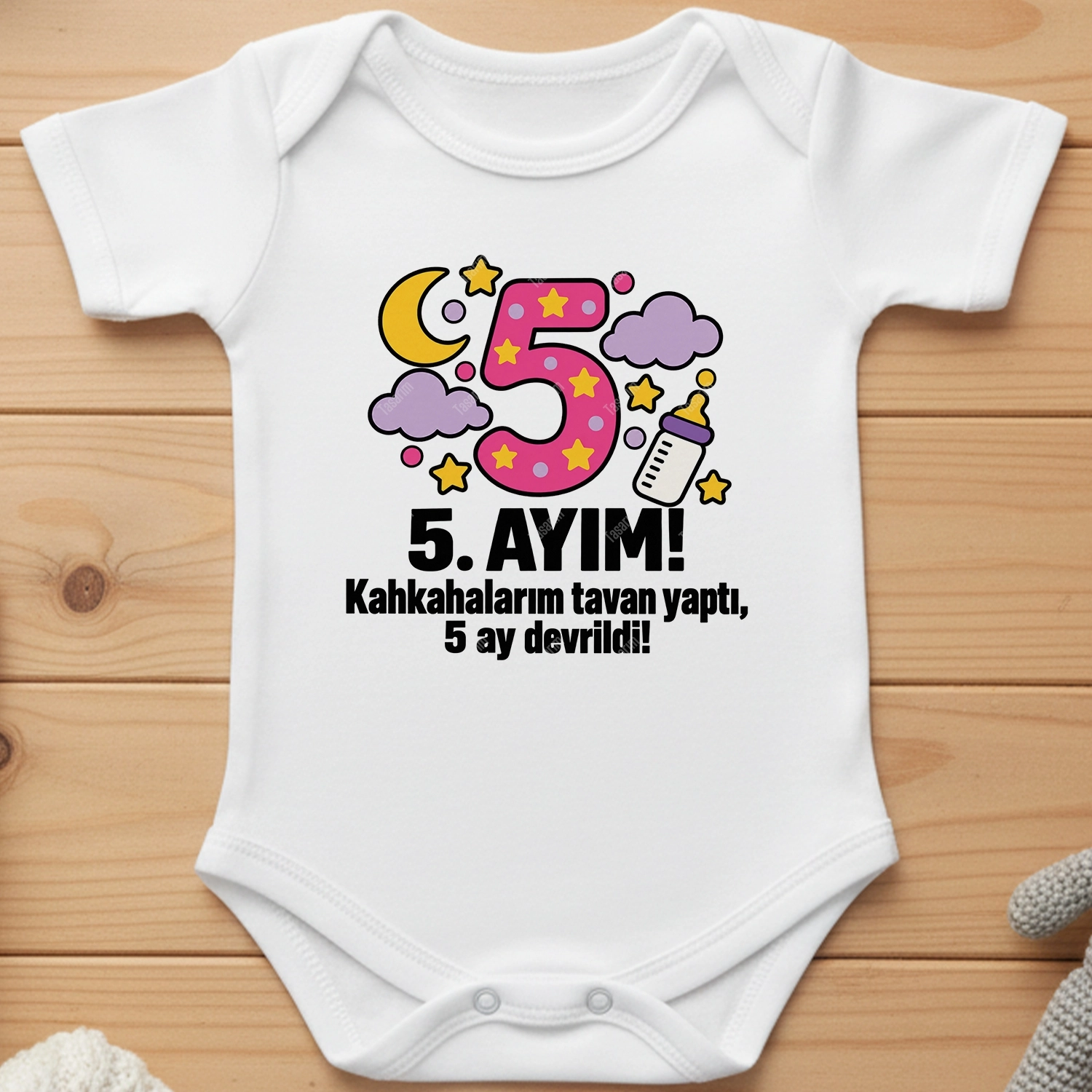 5. Aylık - Kahkahalarım Tavan Yaptı 5 Ay Devrildi - Bebek Body Zıbın