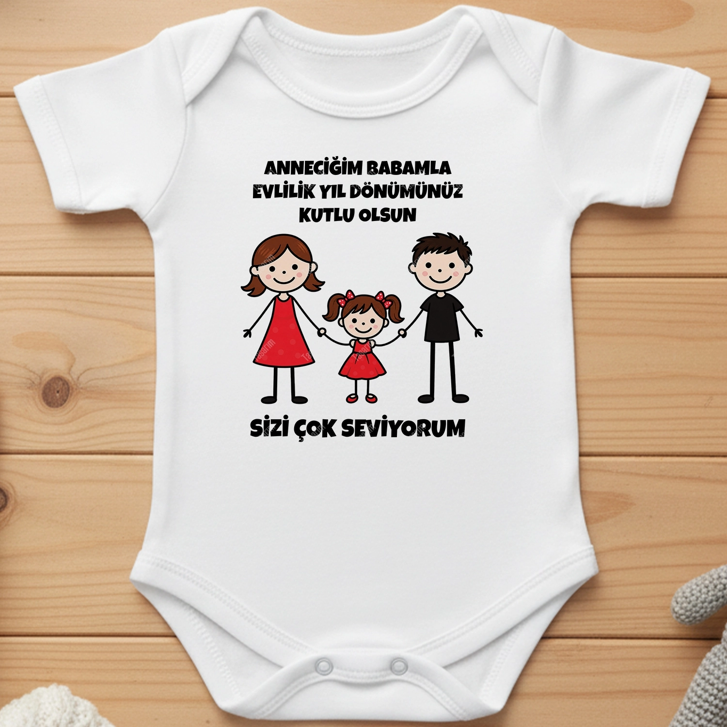 Anneciğim Babamla Evlilik Yıl Dönümünüz Kutlu Olsun Sizleri Çok Seviyorum - Bebek Body Zıbın