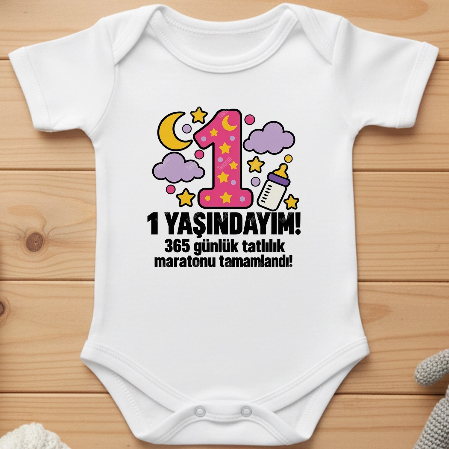 1 Yaşındayım - 365 Günlük Tatlılık Maratonu Tamamlandı - Bebek Body Zıbın