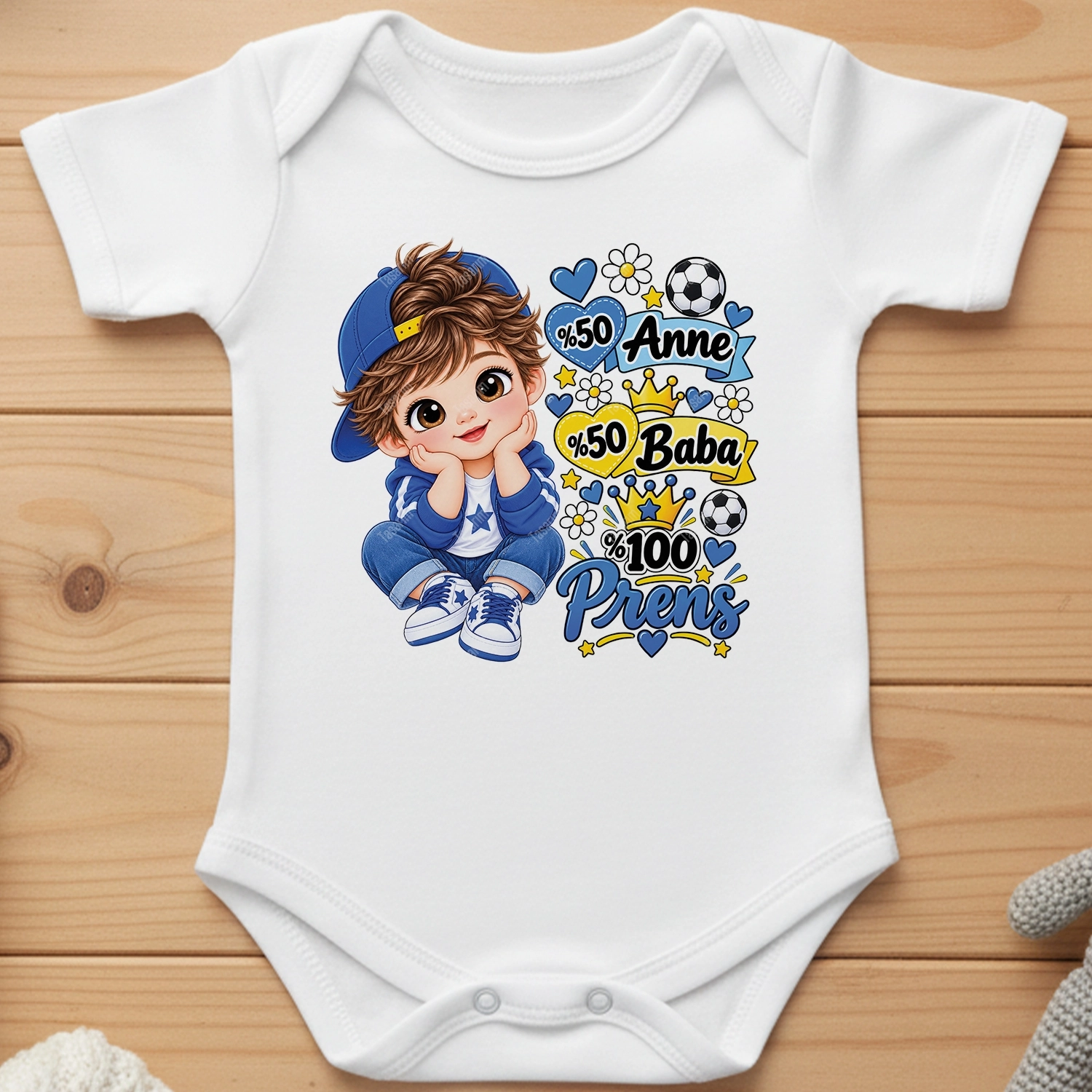 %50 Anne %50 Baba %100 Prens - Bebek Body Zıbın
