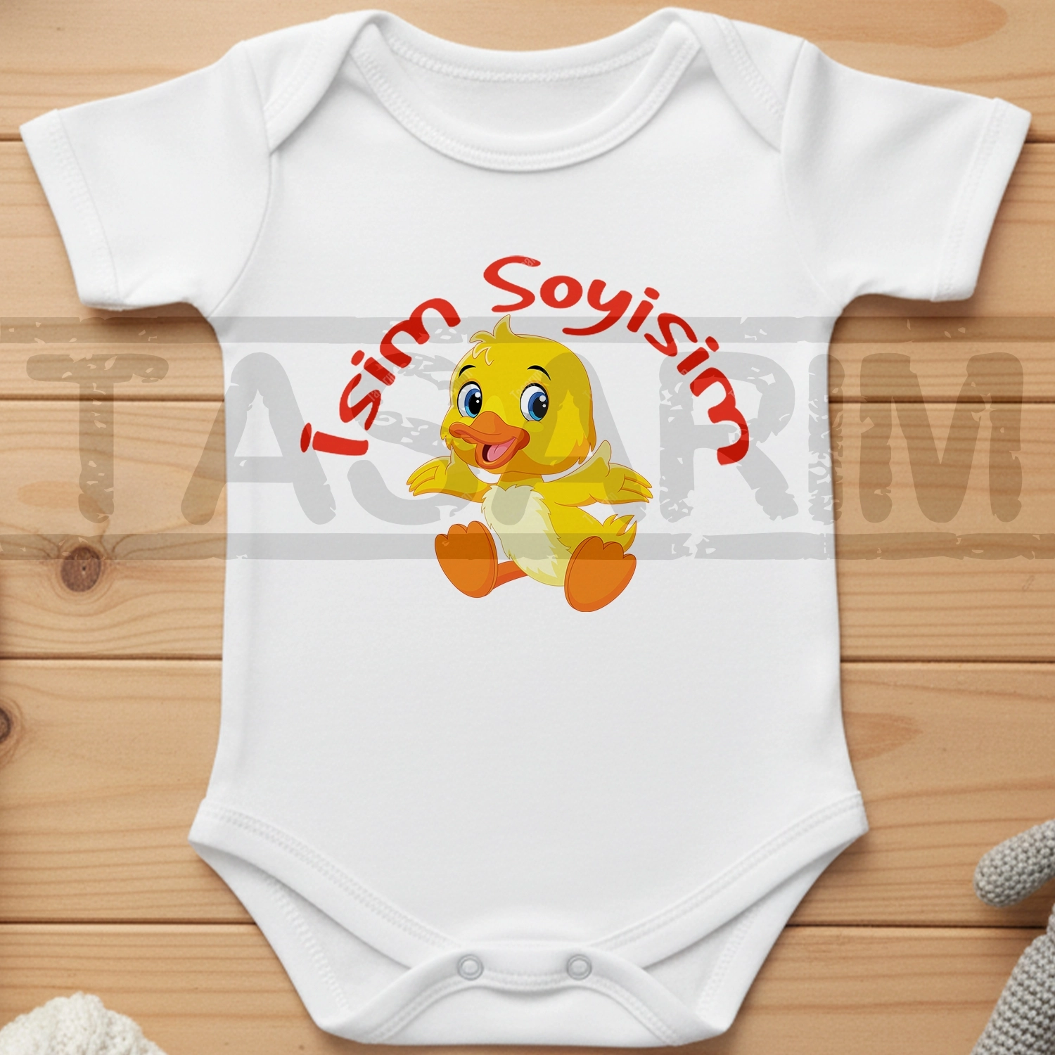 Ördek Yavrusu Görseli ile İsim Soyisim - Bebek Body Zıbın