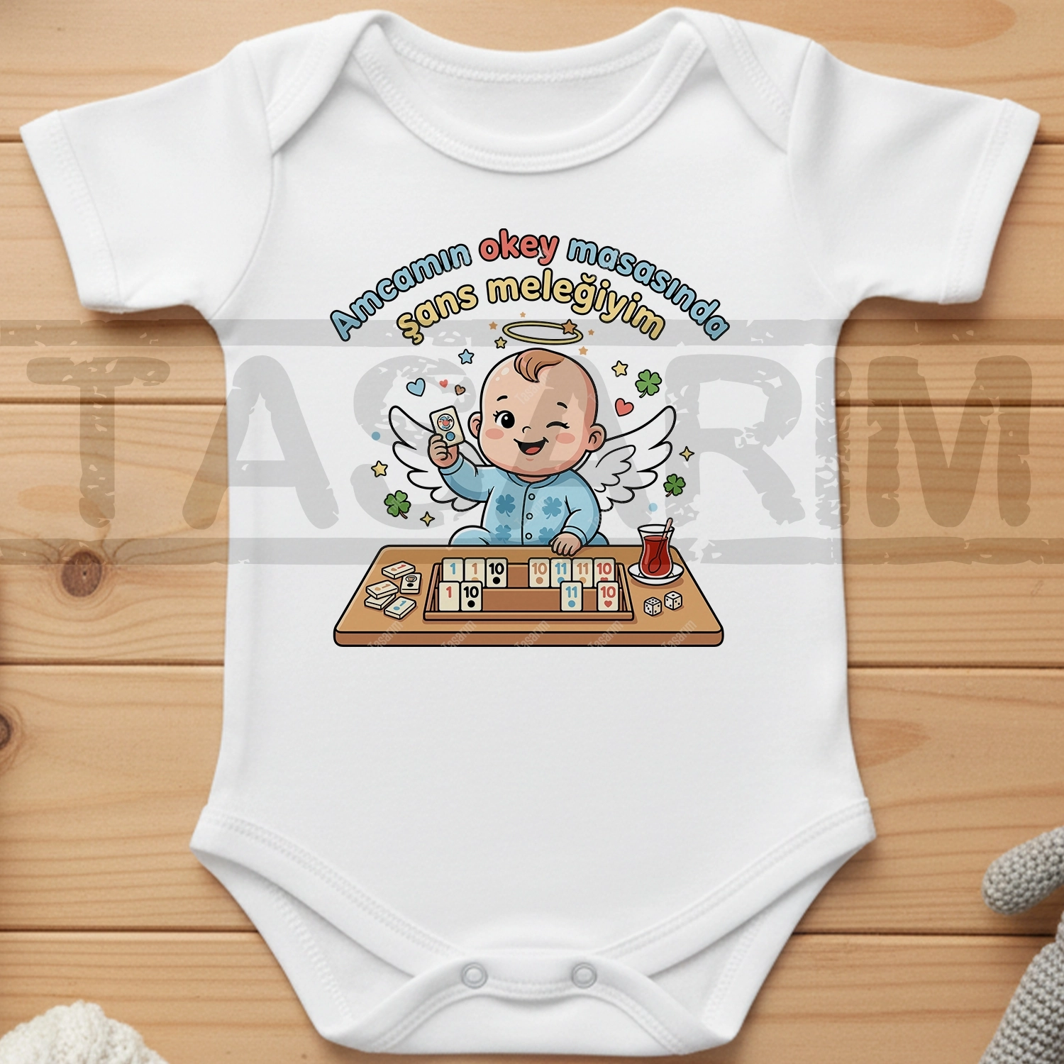 Amcamın Okey Masasında Şans Meleğiyim - Bebek Body Zıbın