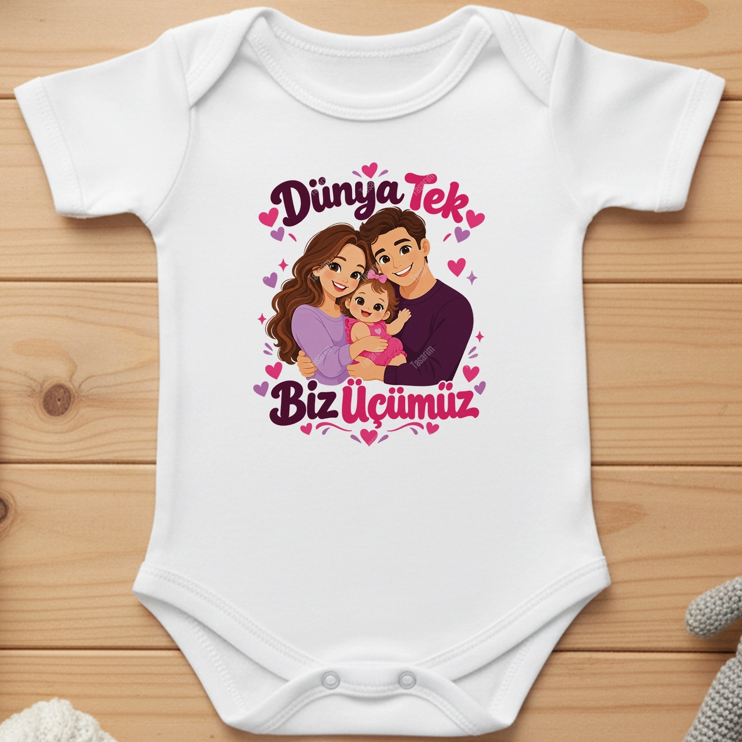 Dünya Tek Biz Üçümüz - Bebek Body Zıbın