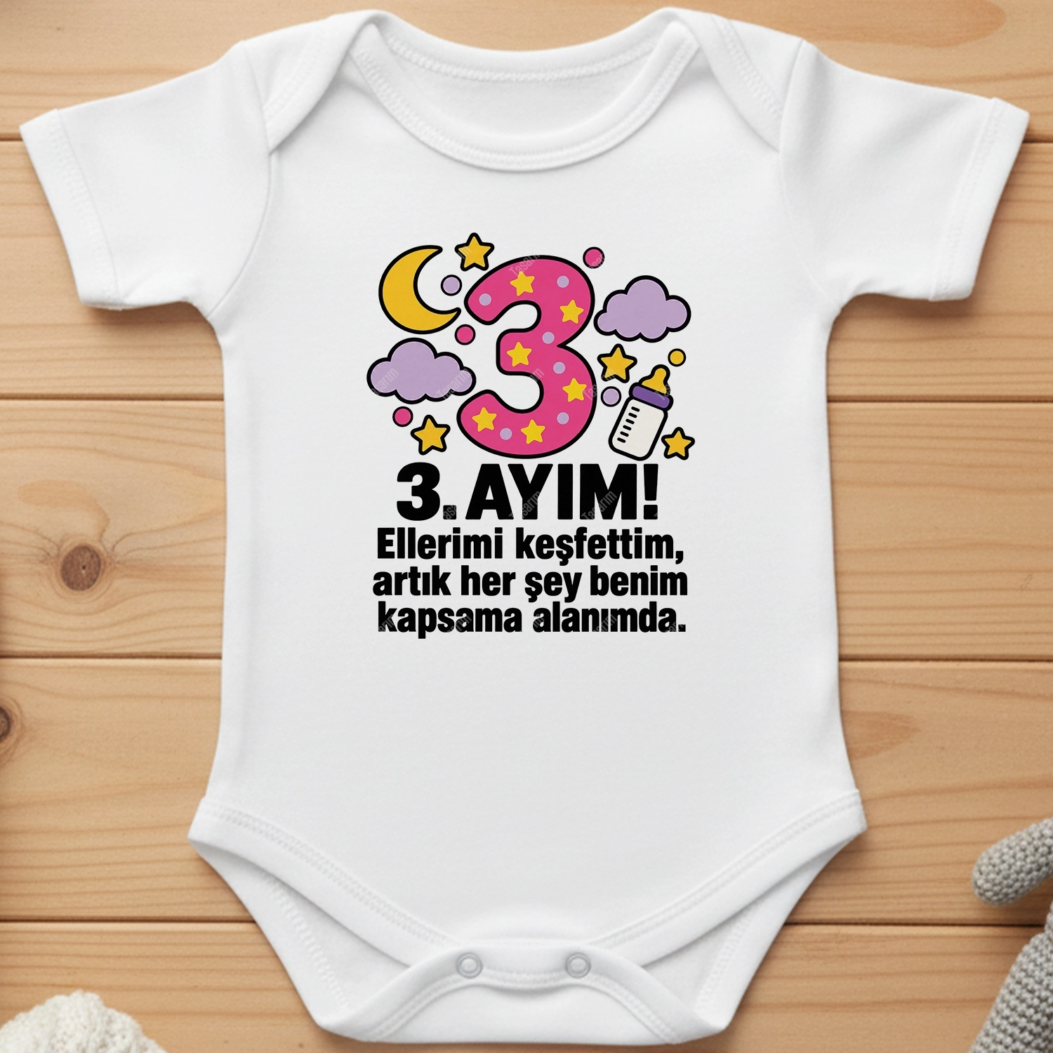3. Aylık - Ellerimi Keşfettim Artık Her Şey Benim Kapsama Alanımda - Bebek Body Zıbın