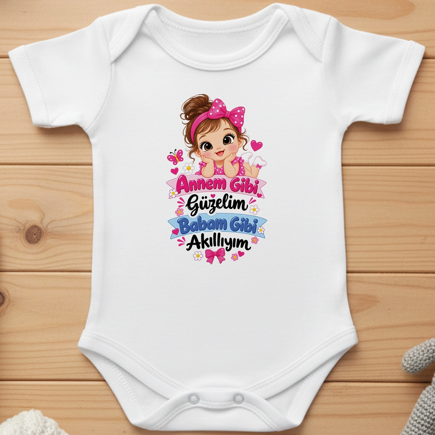 Annem Gibi Güzelim Babam Gibi Akıllıyım - Bebek Body Zıbın