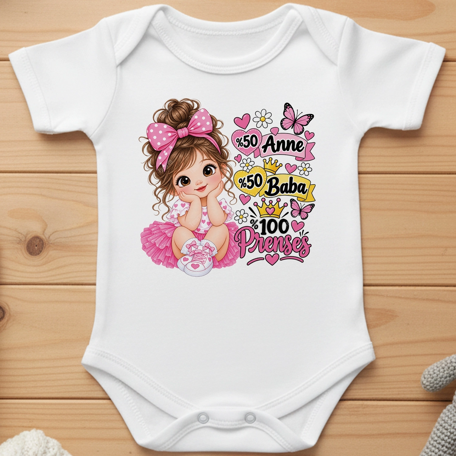 %50 Anne %50 Baba %100 Prenses - Bebek Body Zıbın