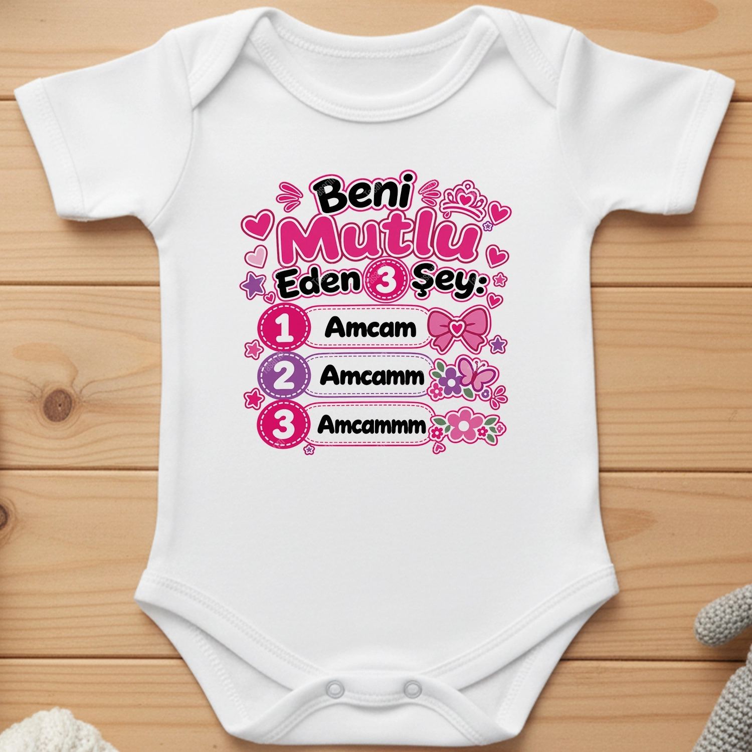 Beni Mutlu Eden 3 Şey Amcam - Bebek Body Zıbın