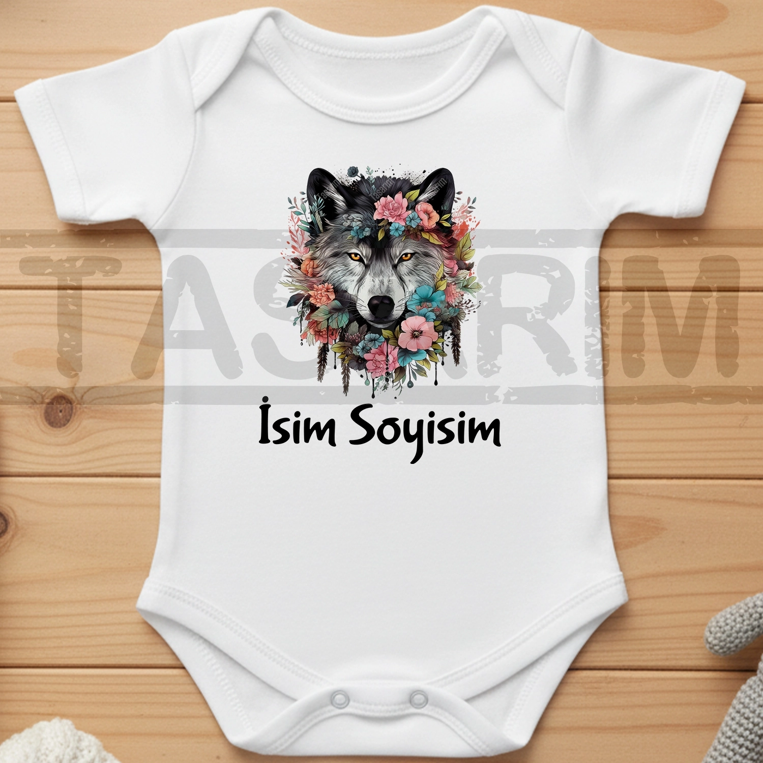Kurt Görseli İle İsim Soyisim - Bebek Body Zıbın