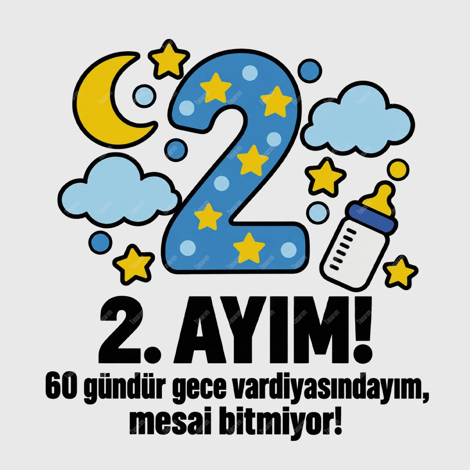 2. Aylık - 60 Gündür Gece Vardiyasındayım Mesai Bitmiyor - Bebek Body Zıbın