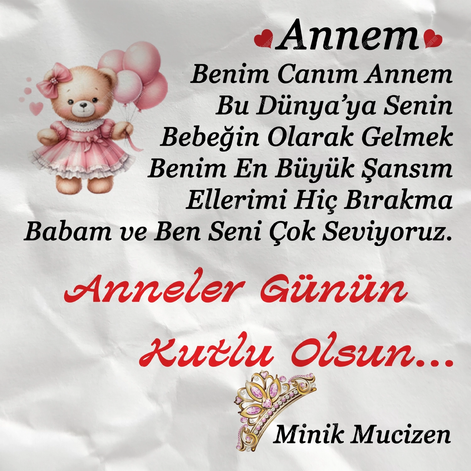 Anneler Günün Kutlu Olsun Minik Mucizen - Bebek Body Zıbın