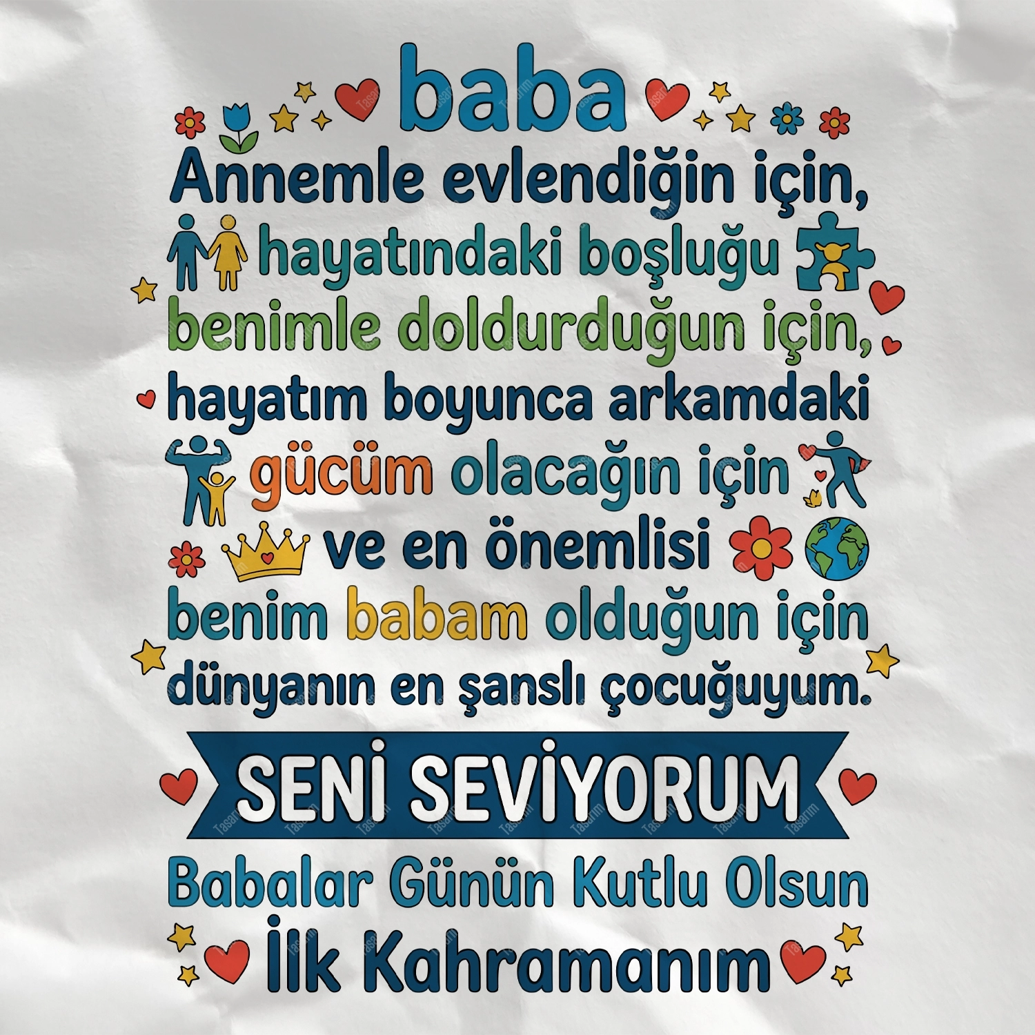 Baba Annemle Evlendiğin İçin, Hayatındaki Boşluğu Benimle Doldurduğun İçin Hayatım Boyunca Arkamdaki Gücüm Olacağın İçin ve En Önemlisi Benim Babam Olduğun İçin Dünyanın En Şanslı Çocuğuyum Seni Seviyorum Babalar Günün Kutlu Olsun - Bebek Body Zıbın