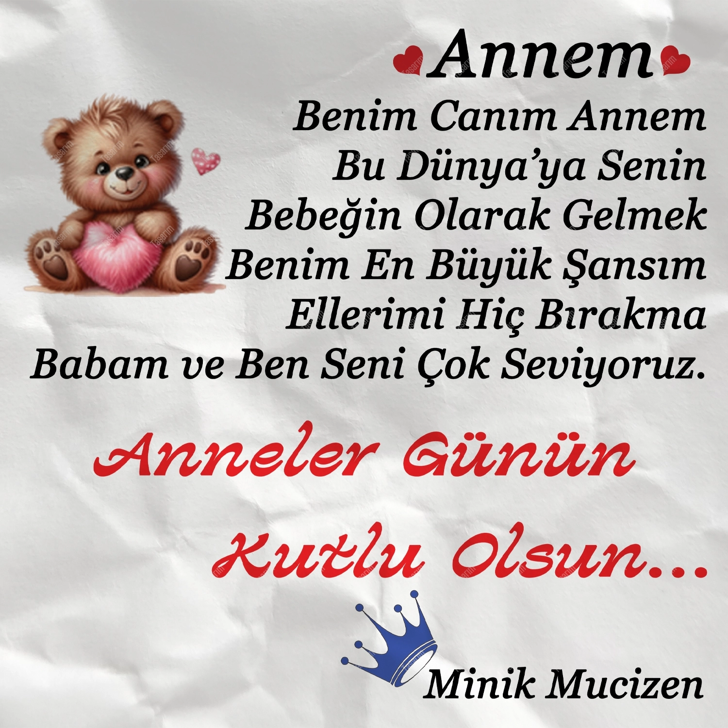 Anneler Günün Kutlu Olsun Minik Mucizen - Bebek Body Zıbın