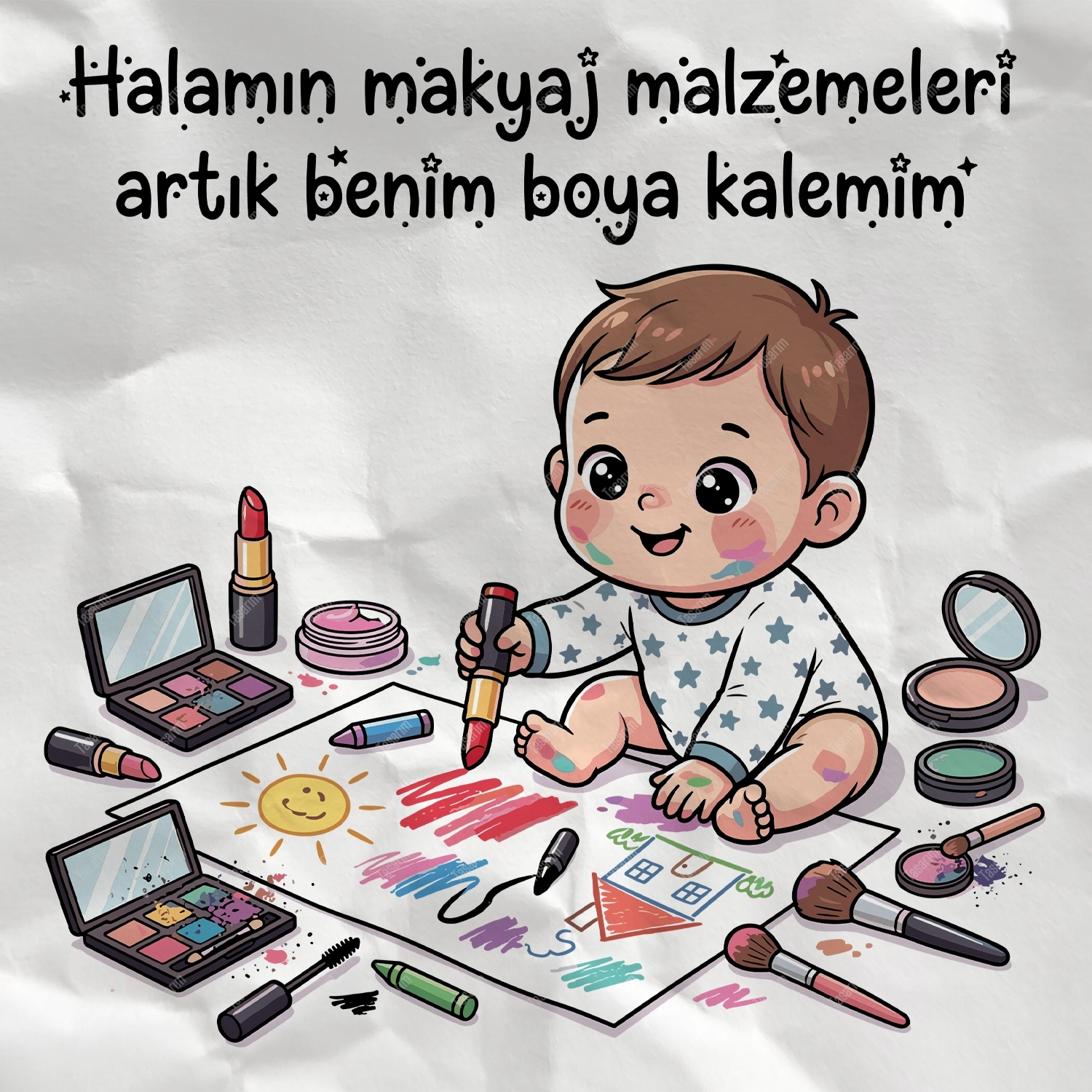 Halamın Makyaj Malzemeleri Artık Benim Boya Kalemim - Bebek Body Zıbın