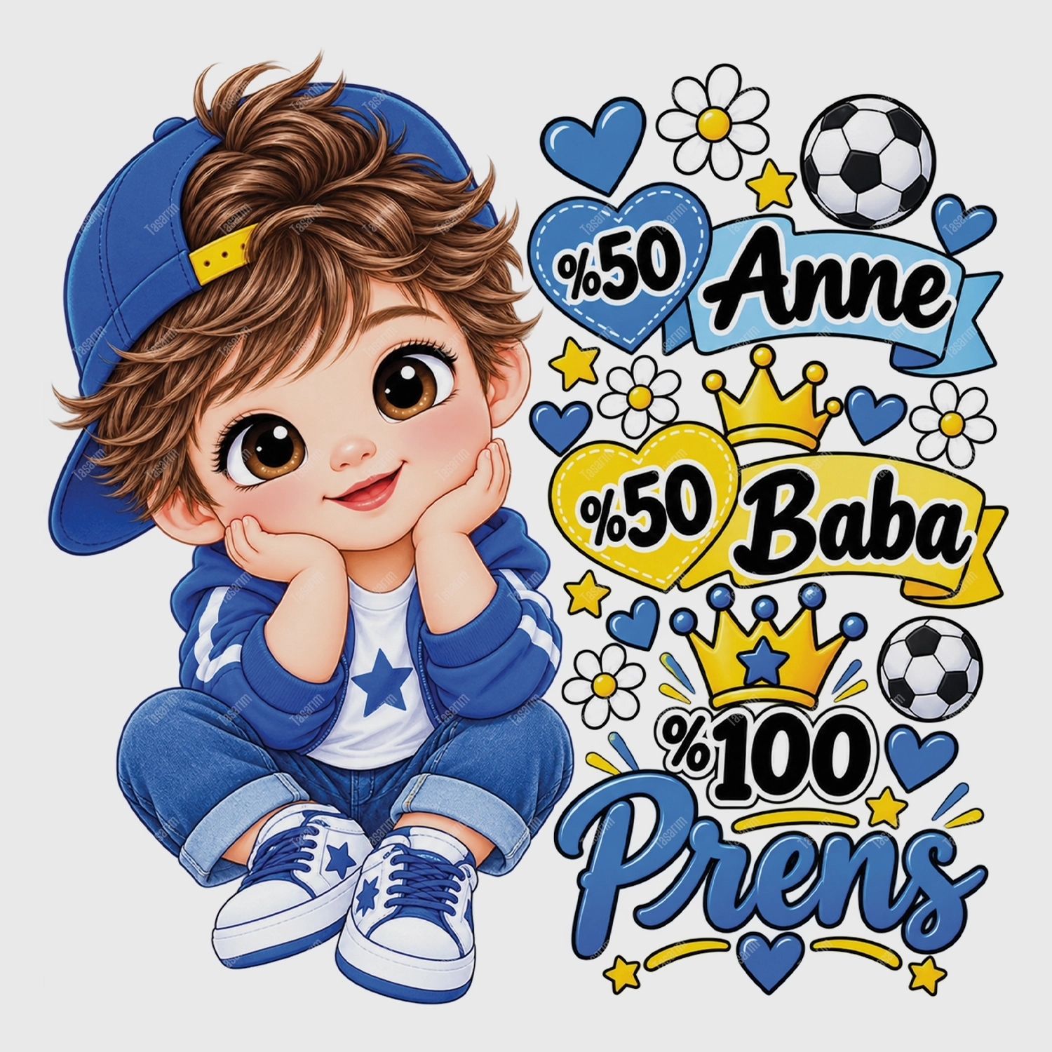 %50 Anne %50 Baba %100 Prens - Bebek Body Zıbın