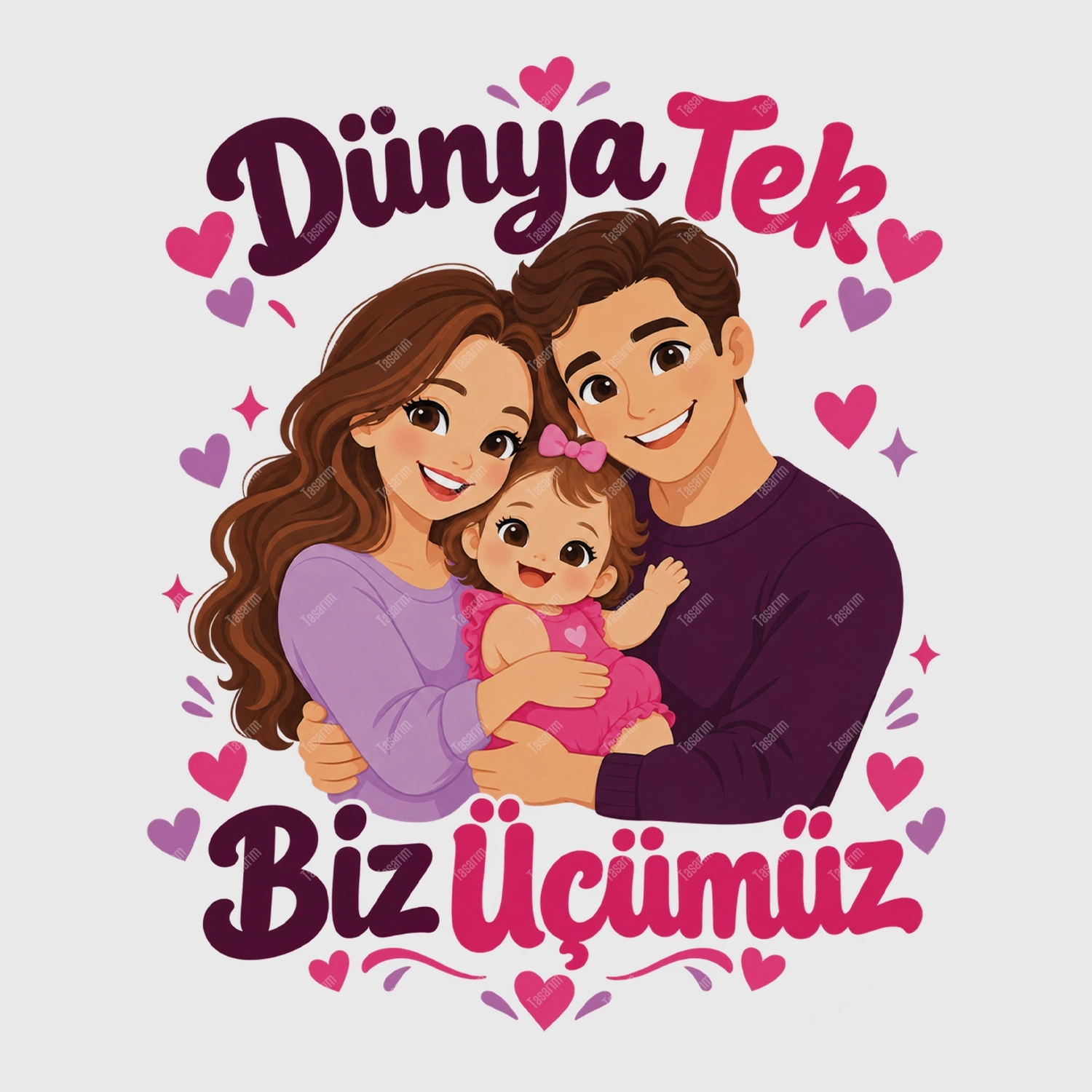 Dünya Tek Biz Üçümüz - Bebek Body Zıbın