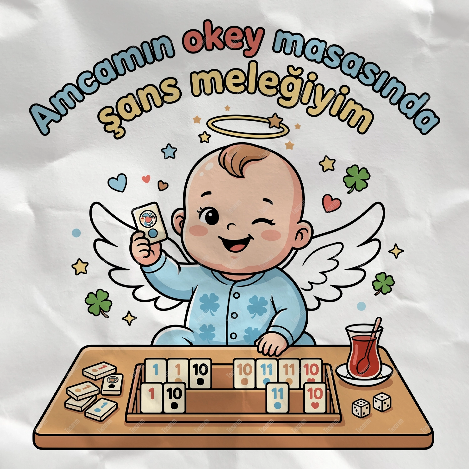 Amcamın Okey Masasında Şans Meleğiyim - Bebek Body Zıbın