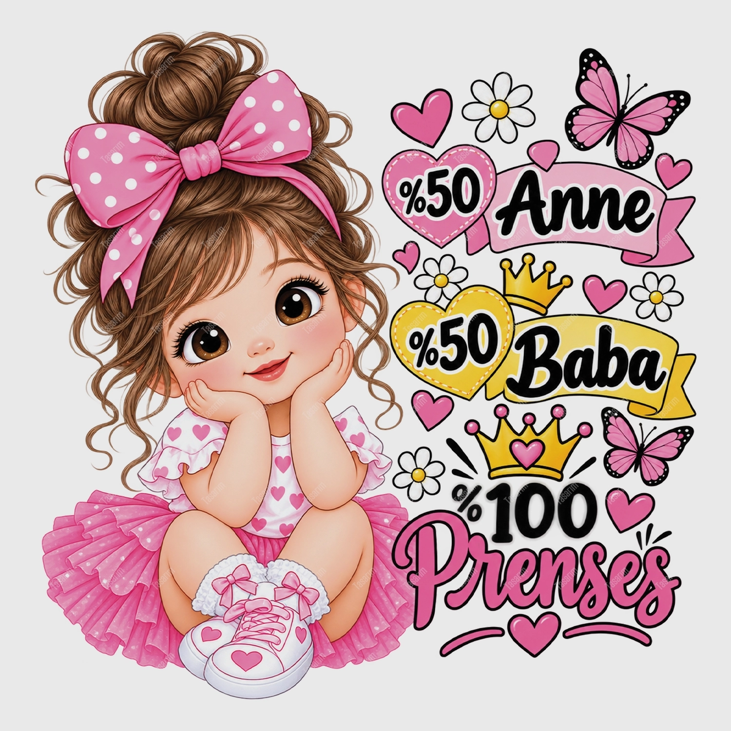 %50 Anne %50 Baba %100 Prenses - Bebek Body Zıbın