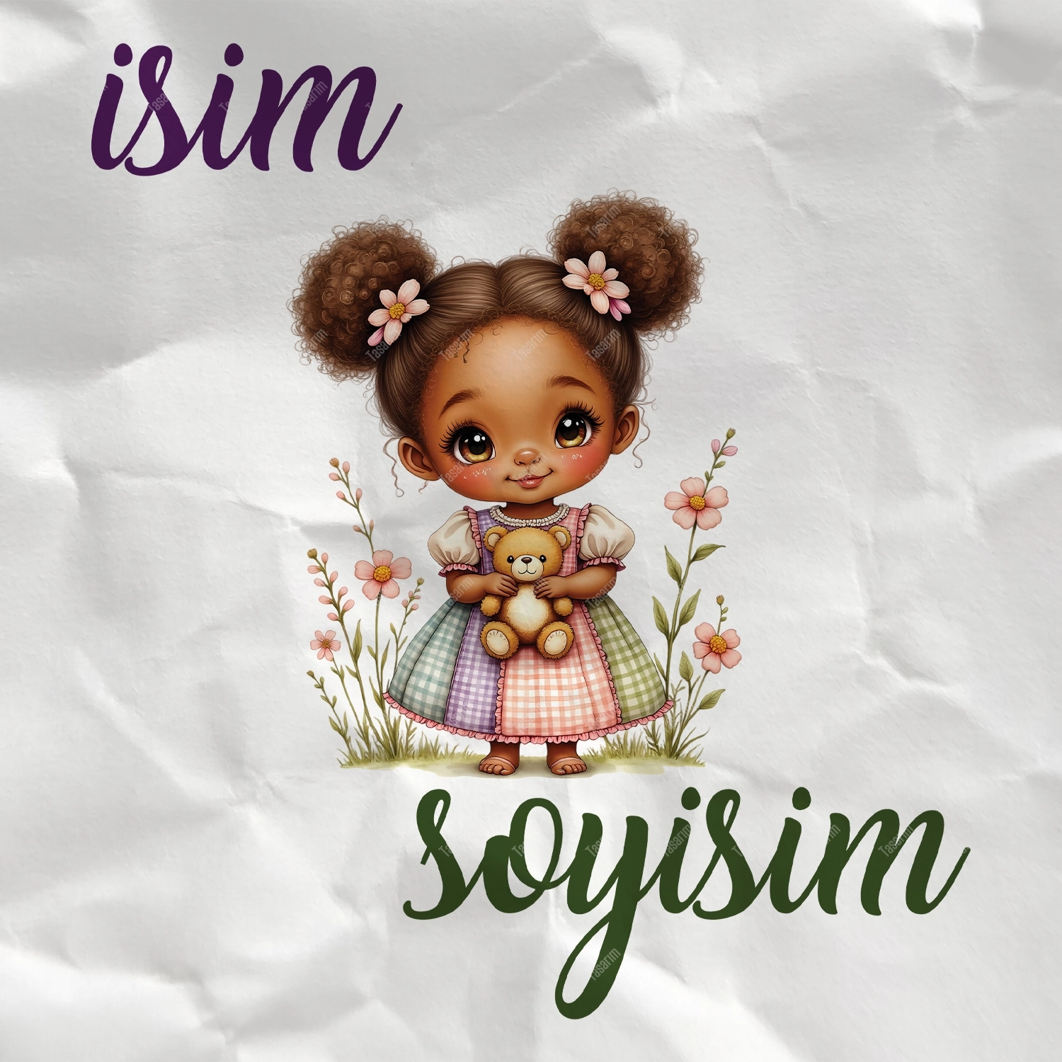 Küçük Kız Görseli ile İsim Soyisim - Bebek Body Zıbın
