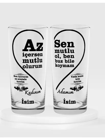 Az İçersen Mutlu Olurum Sen Mutlu Ol Ben Buz Bile Koymam Temalı İkili Rakı Bardağı