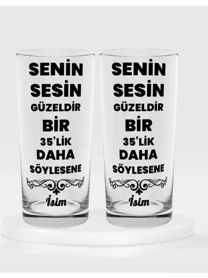 Senin Sesin Güzeldir Bir 35 lik Daha Söylesene Temalı İkili Rakı Bardağı